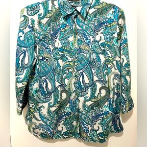 NWOT Chaps Classics Paisley Button-Up Shirt in Blue and Green - 1X